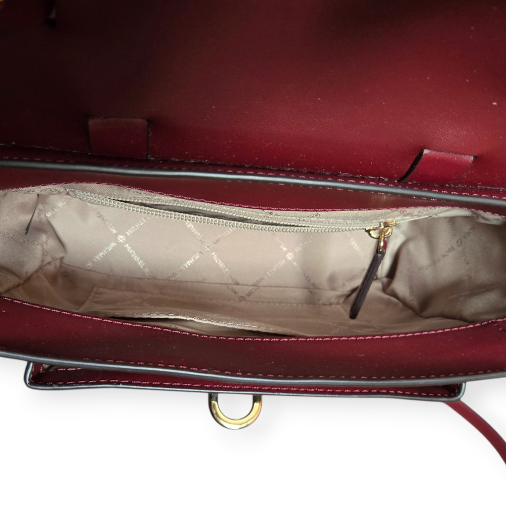 Michael Kors Medium Manhattan Leather Logo Cherry Red Satchel Convertible Bag - Picture 6 of 9